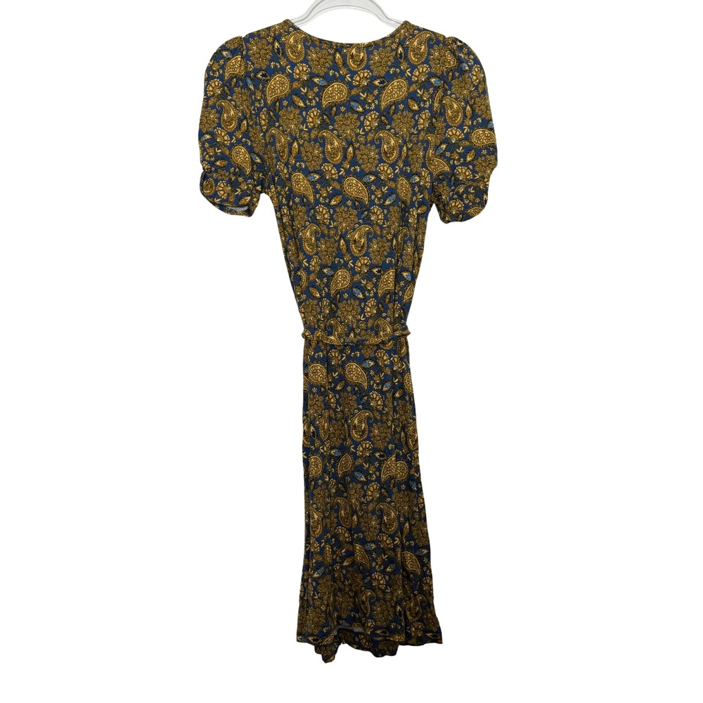 Boden Paisley Belted Midi Dress BluePuff Sleeve Cottagecore Pockets Ruched 6 - Picture 2 of 7